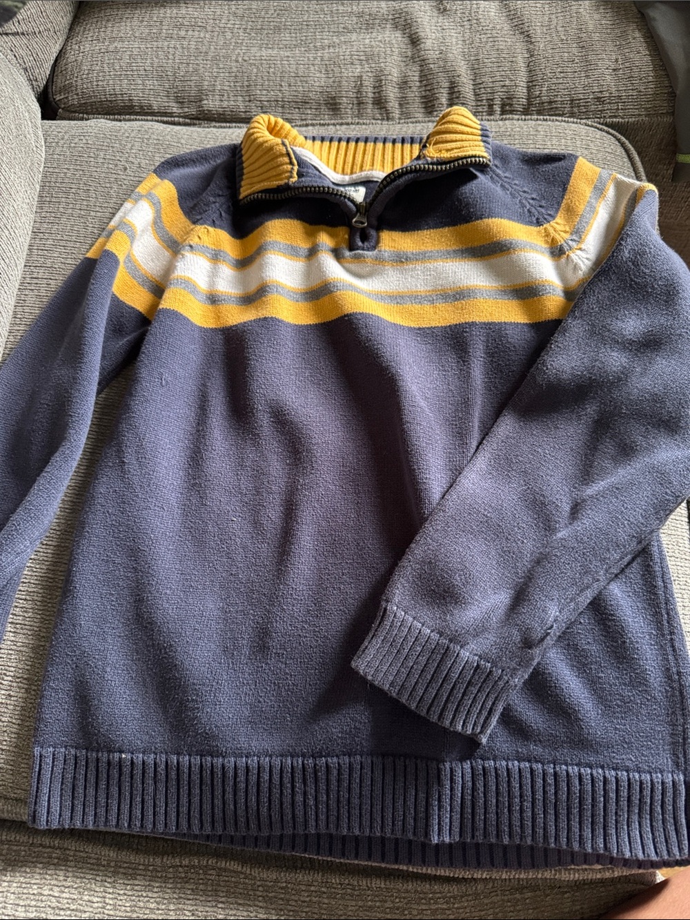 Men's Navy and Yellow Quarter-Zip Knit Sweater